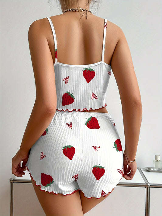 طقم بيجامة نسائية بطبعة فراولة