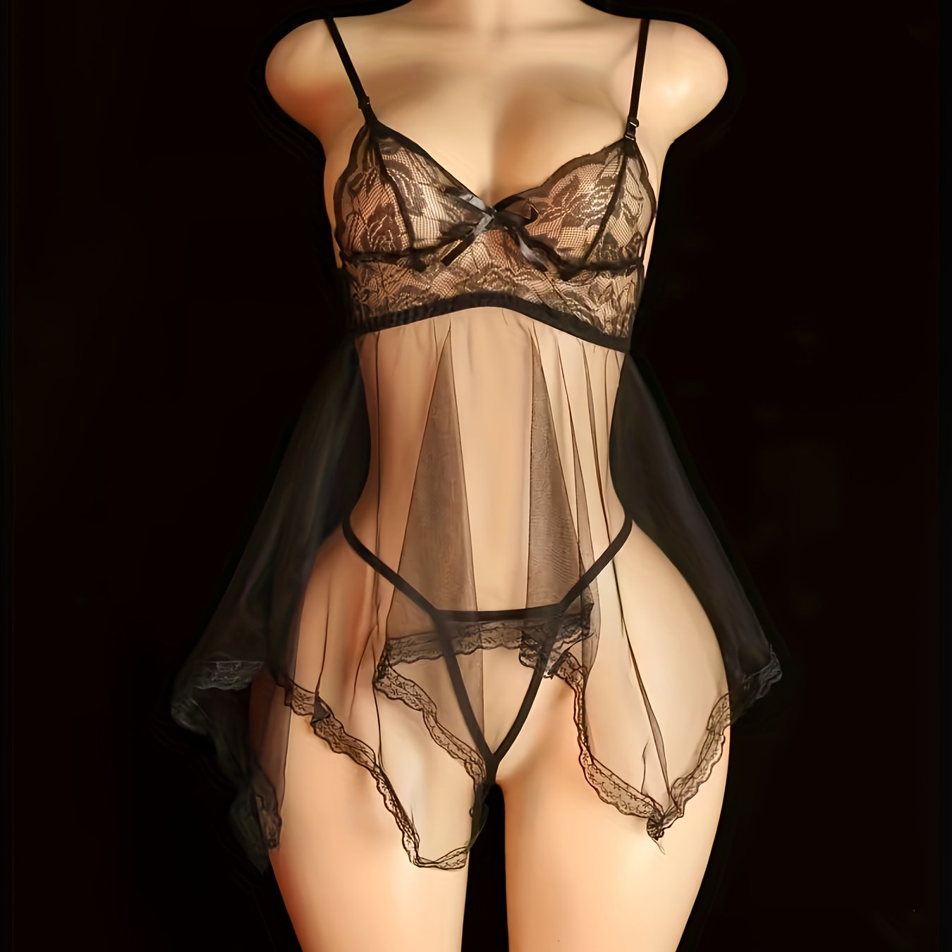 فستان نوم شفاف بتفاصيل دانتيل