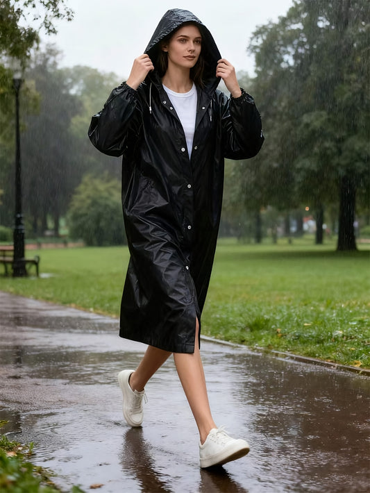 معطف مطر أسود مقاوم للرياح للبالغين