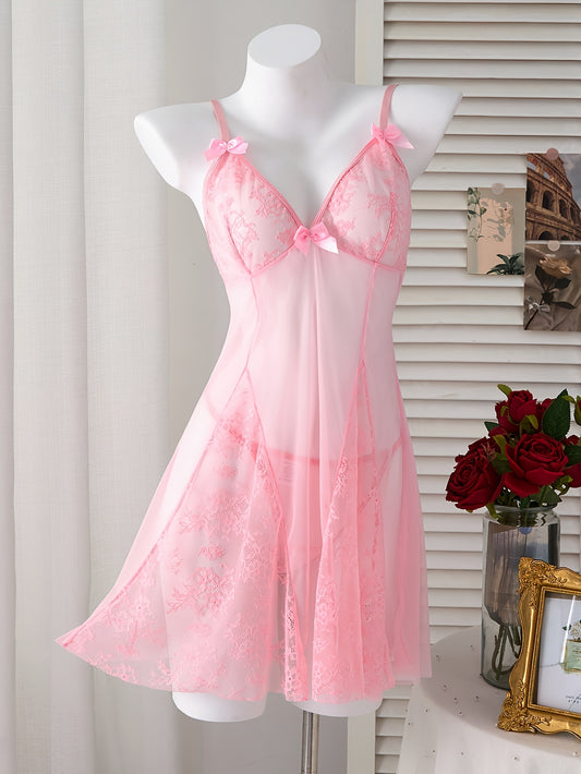 فستان نوم وردي مخرم