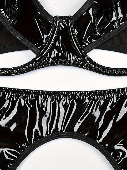 طقم لانجري جلد PU أنيق