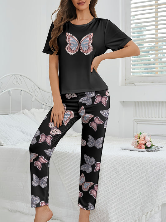 طقم بيجاما نسائي بطباعة فراشة