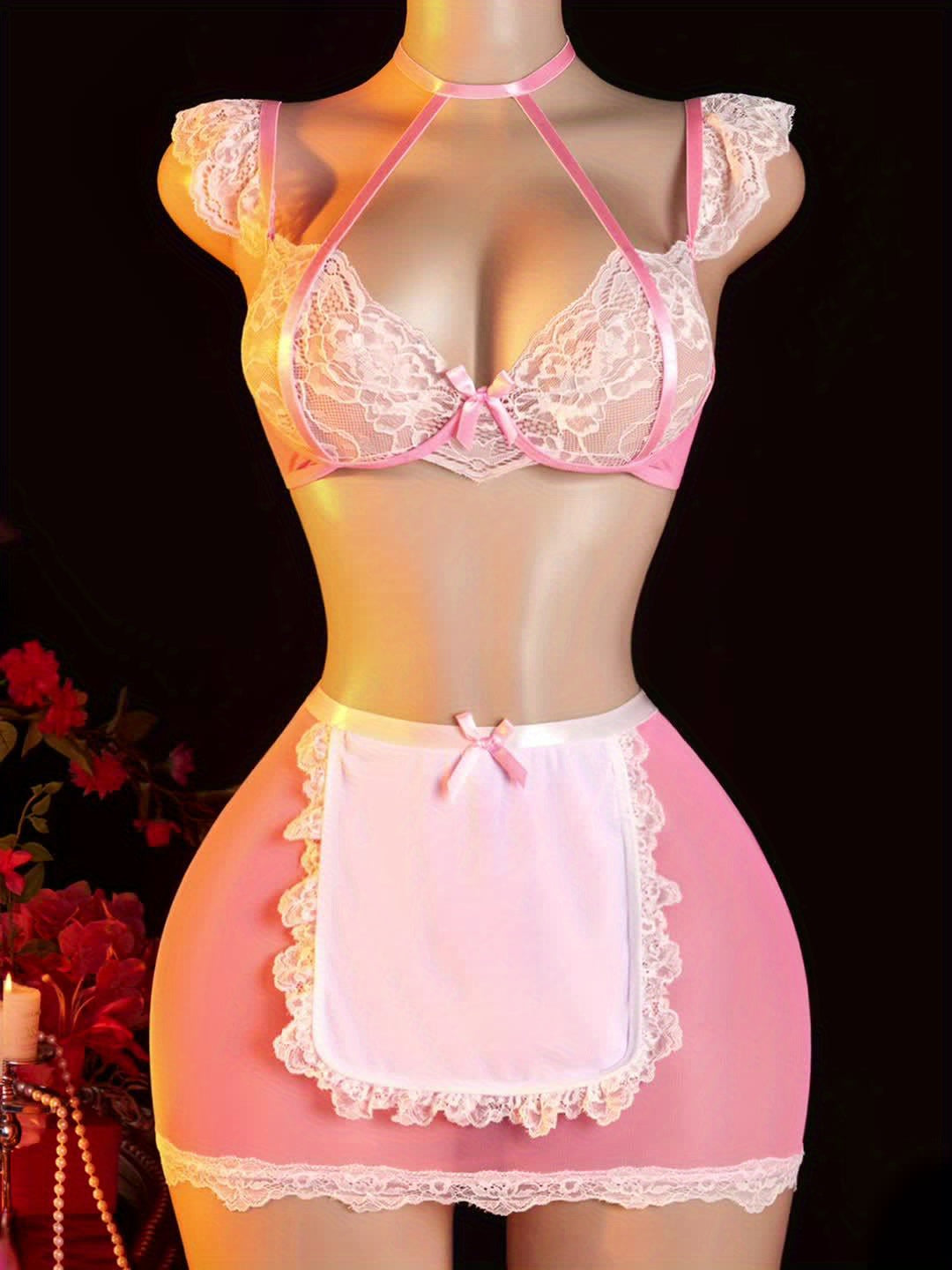 طقم زي تخيلي أنثوي وردي