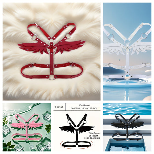 حزام بأجنحة ملاك أسود/أبيض/وردي/أحمر