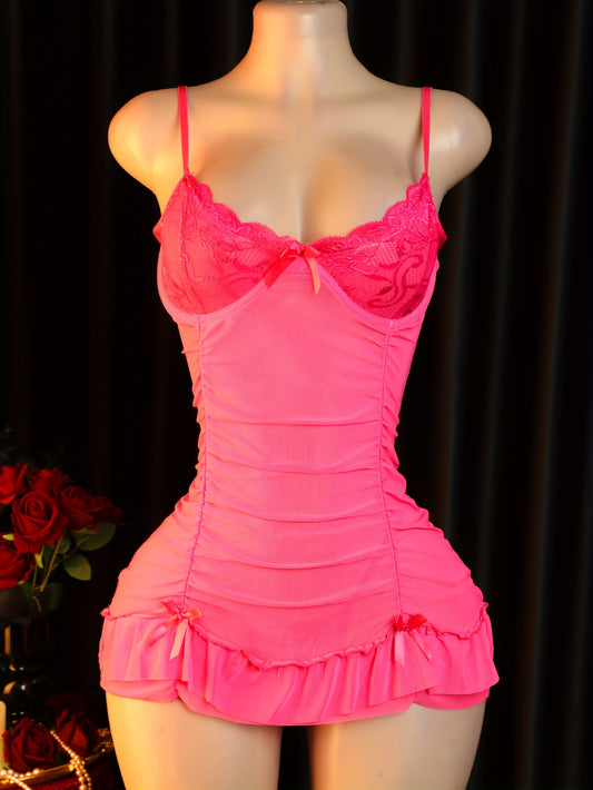 طقم لانجري نسائي أنيق وردي