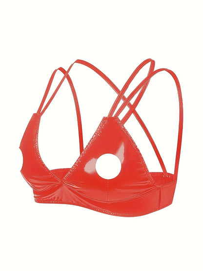 توب كاميسول جلد PU أسود للنساء