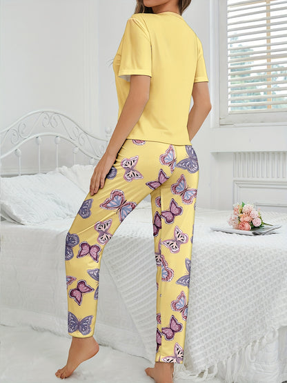 طقم بيجاما نسائي بطباعة فراشة