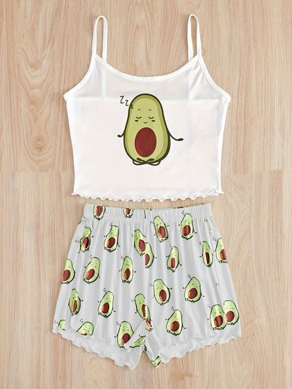 طقم بيجامة للنساء بطبعة أفوكادو