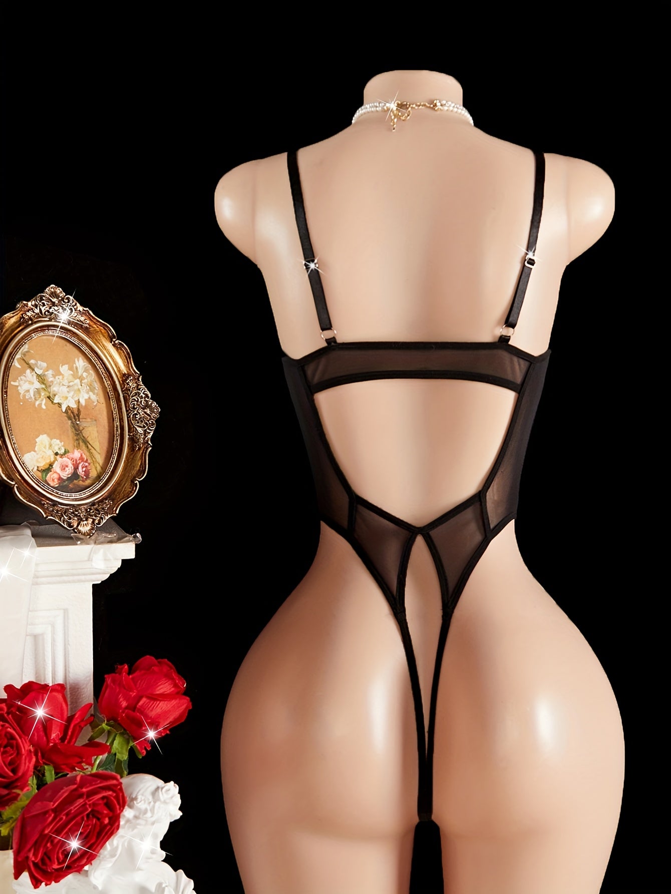 جمبسوت شفاف زهور بتفاصيل دانتيل