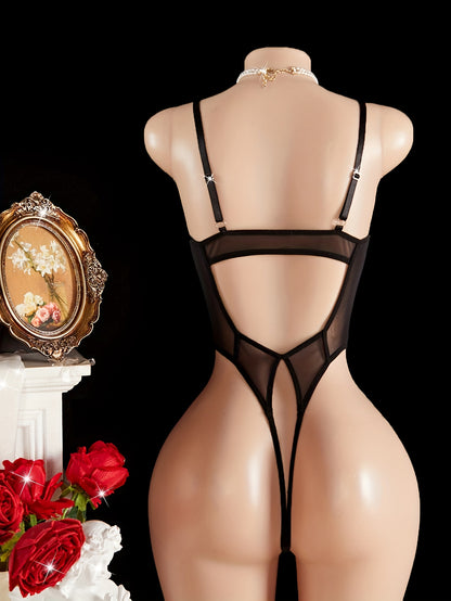 جمبسوت شفاف زهور بتفاصيل دانتيل