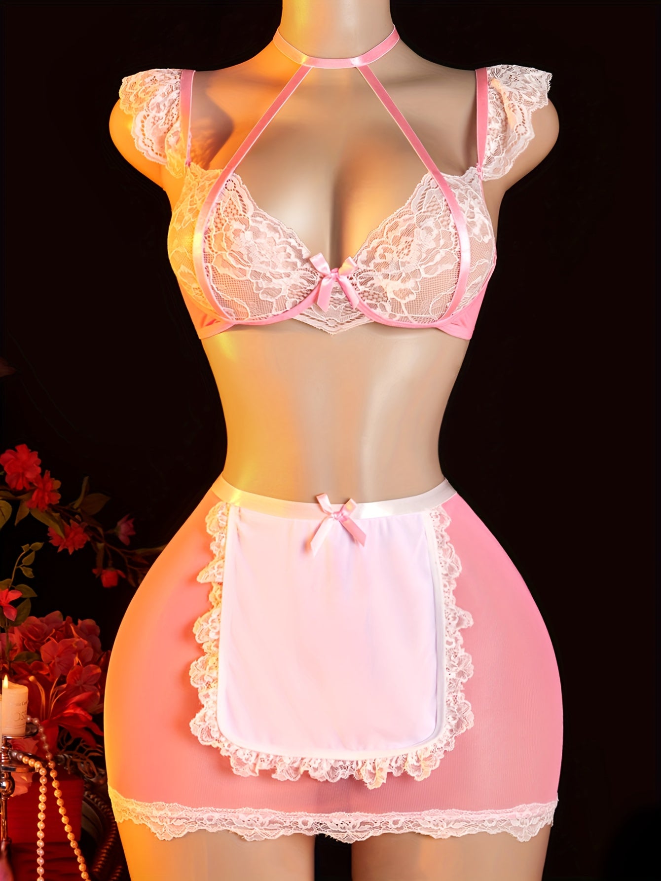 طقم زي تخيلي أنثوي وردي