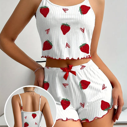 طقم بيجامة نسائية بطبعة فراولة