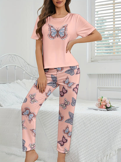 طقم بيجاما نسائي بطباعة فراشة