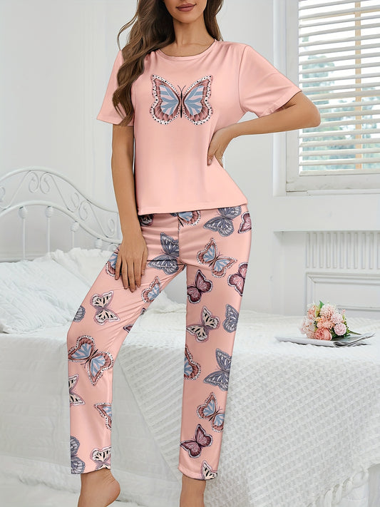 طقم بيجاما نسائي بطباعة فراشة