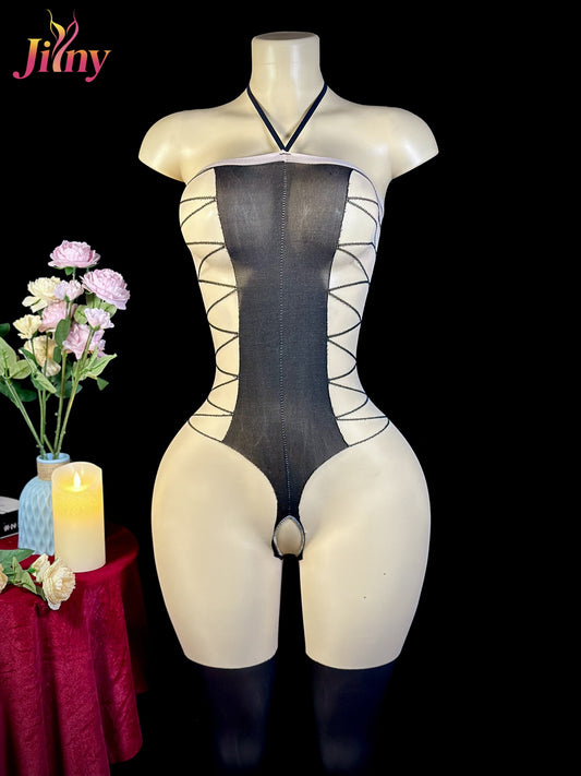 د bodystocking مثير باللون الأسود