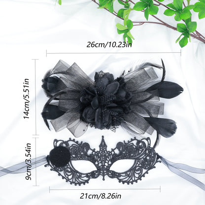 قناع نسائي غوثيك أنيق مزخرف بالريش