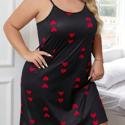 فستان نوم نسائي مطبوع قلب كرتوني