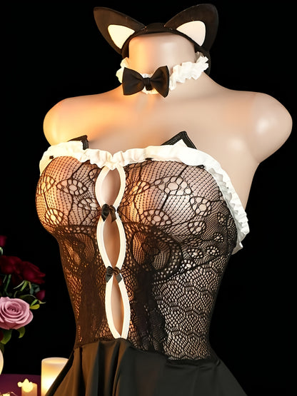 طقم ملابس داخلية مثير مع آذان قطة