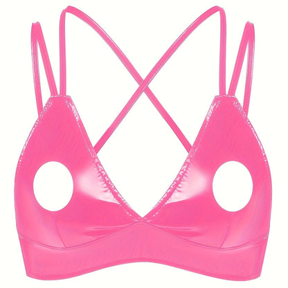 توب كاميسول جلد PU أسود للنساء