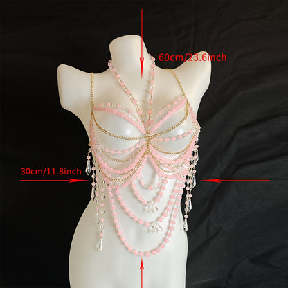 كورسيه يدوي من الخرز الوردي