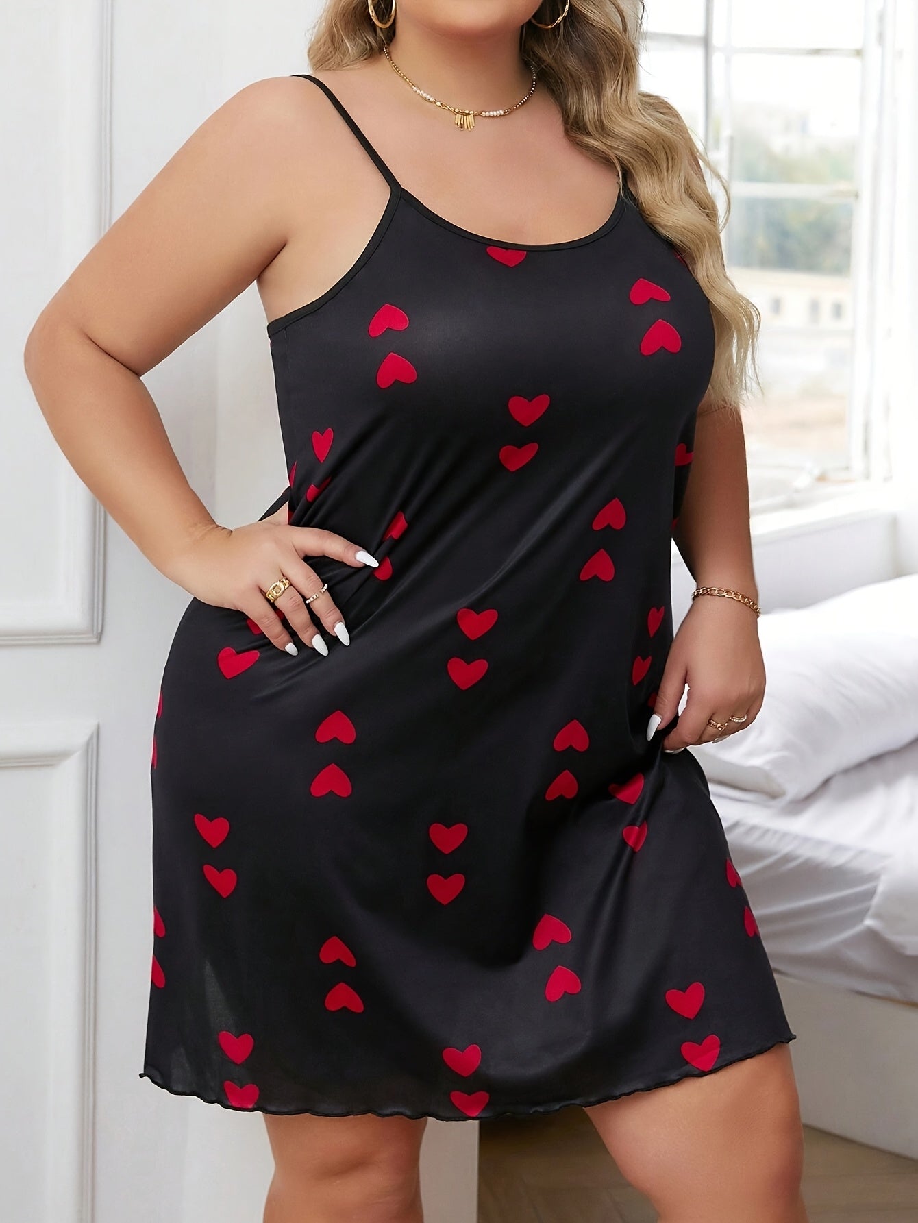 فستان نوم نسائي مطبوع قلب كرتوني