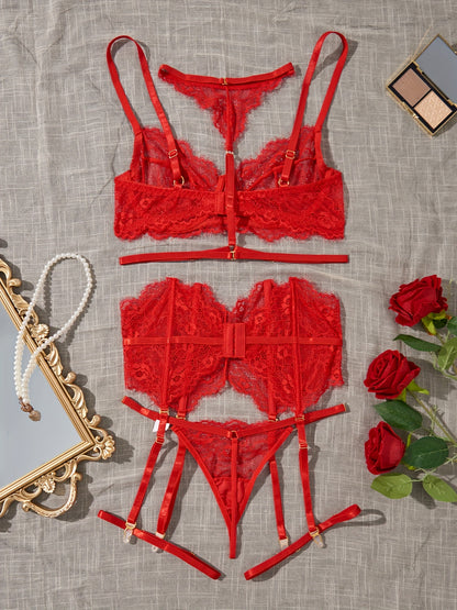 طقم لانجري نسائي - أحمر