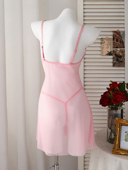 فستان نوم وردي مخرم