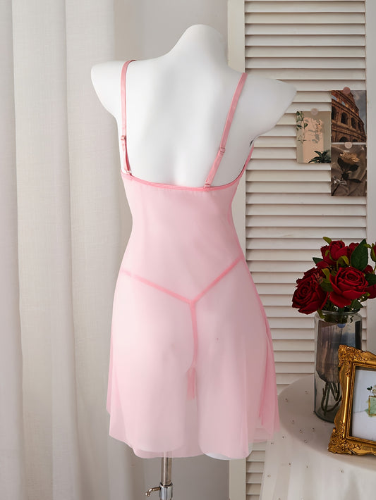 فستان نوم وردي مخرم