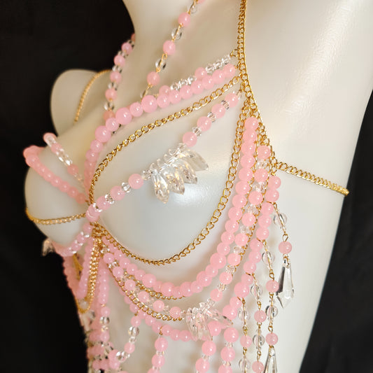 كورسيه يدوي من الخرز الوردي