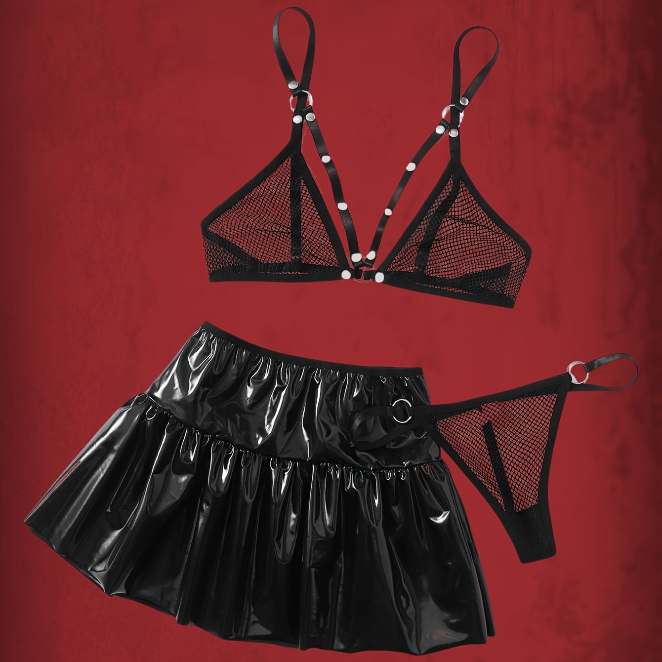 مجموعة ثلاث قطع من لباس النوم الشفاف