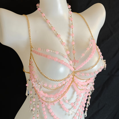 كورسيه يدوي من الخرز الوردي