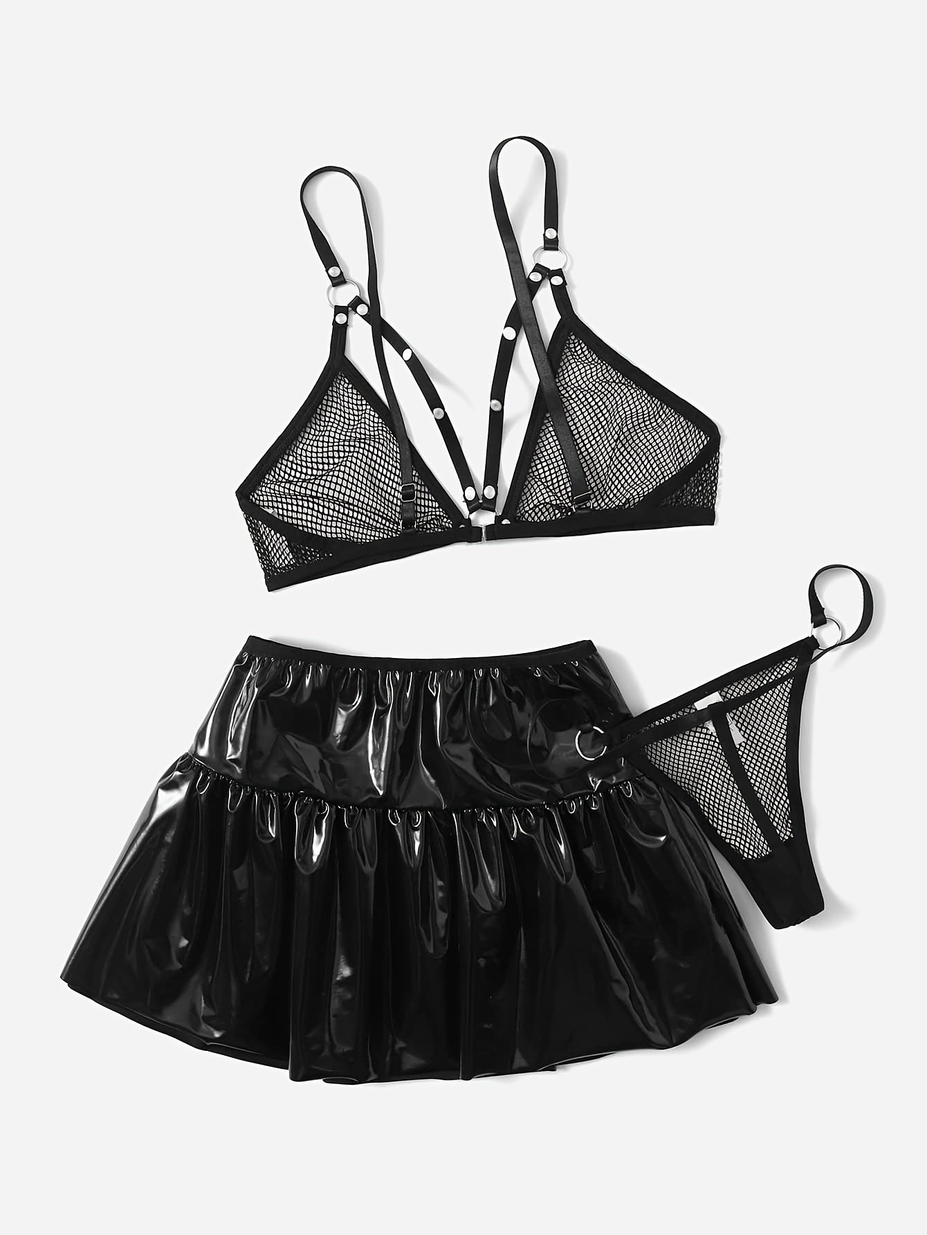 مجموعة ثلاث قطع من لباس النوم الشفاف