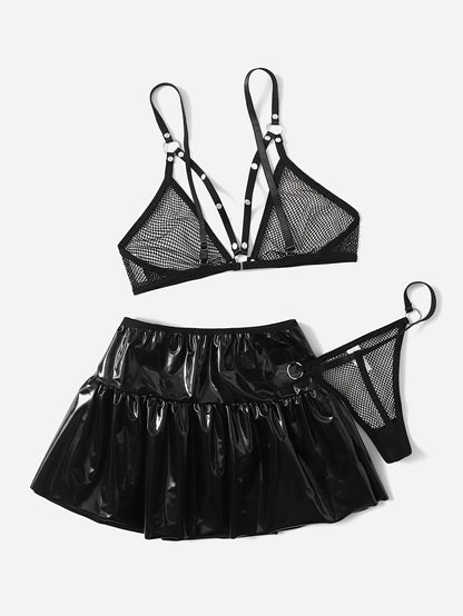 مجموعة ثلاث قطع من لباس النوم الشفاف