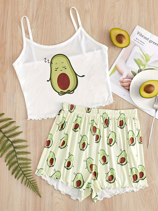 طقم بيجامة للنساء بطبعة أفوكادو