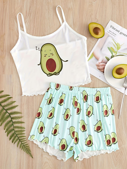 طقم بيجامة للنساء بطبعة أفوكادو