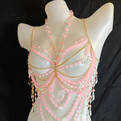 كورسيه يدوي من الخرز الوردي