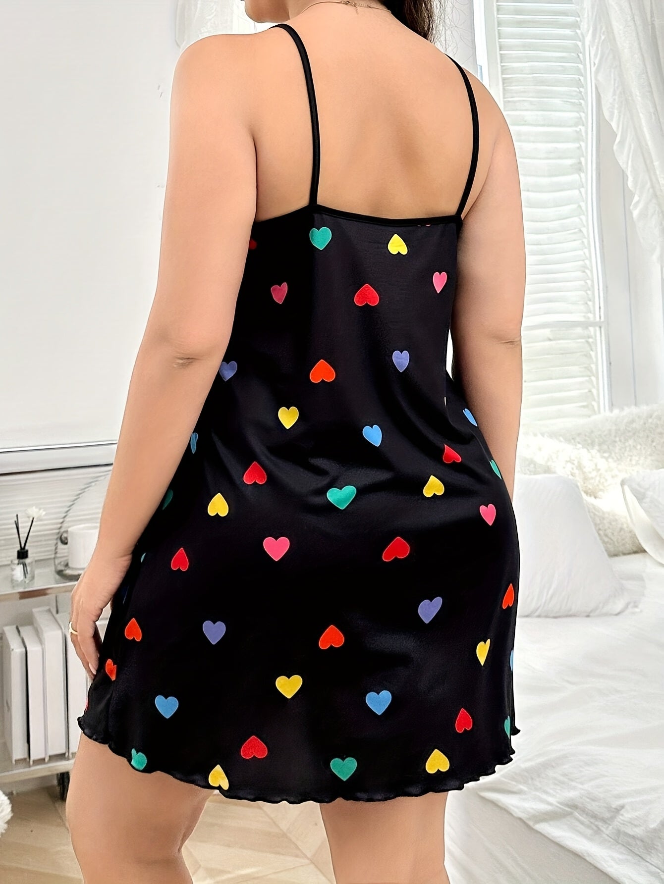 فستان نوم نسائي مطبوع قلب كرتوني