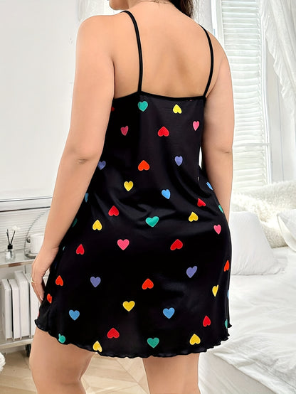 فستان نوم نسائي مطبوع قلب كرتوني