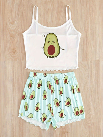 طقم بيجامة للنساء بطبعة أفوكادو