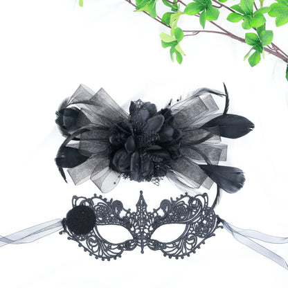 قناع نسائي غوثيك أنيق مزخرف بالريش