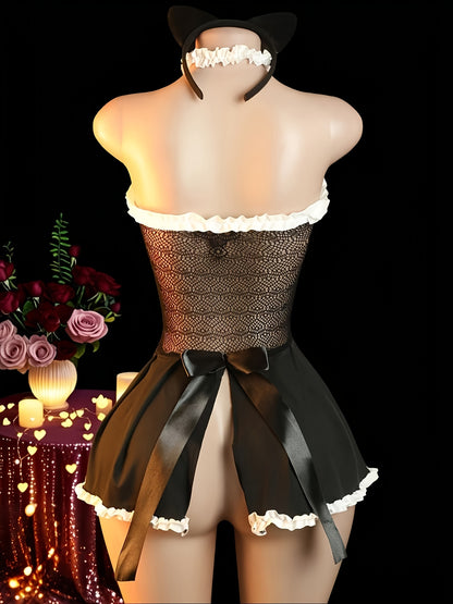 طقم ملابس داخلية مثير مع آذان قطة