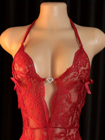 بادي سوت دانتيل أحمر