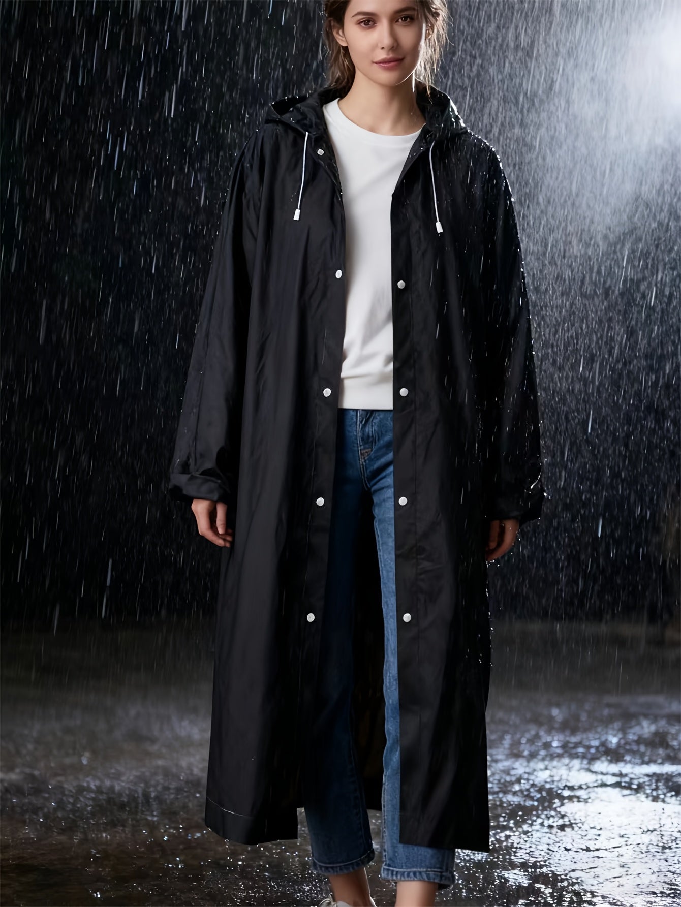 معطف مطر أسود مقاوم للرياح للبالغين