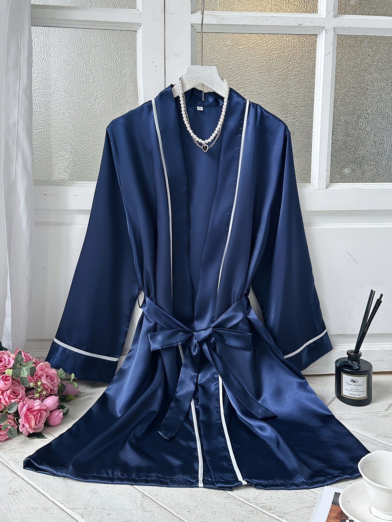 روب ساتان نسائي أنيق وردي