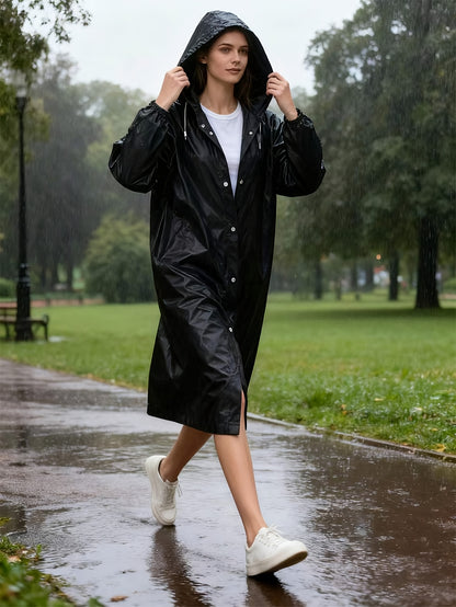 معطف مطر أسود مقاوم للرياح للبالغين