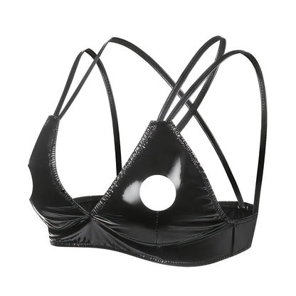 توب كاميسول جلد PU أسود للنساء