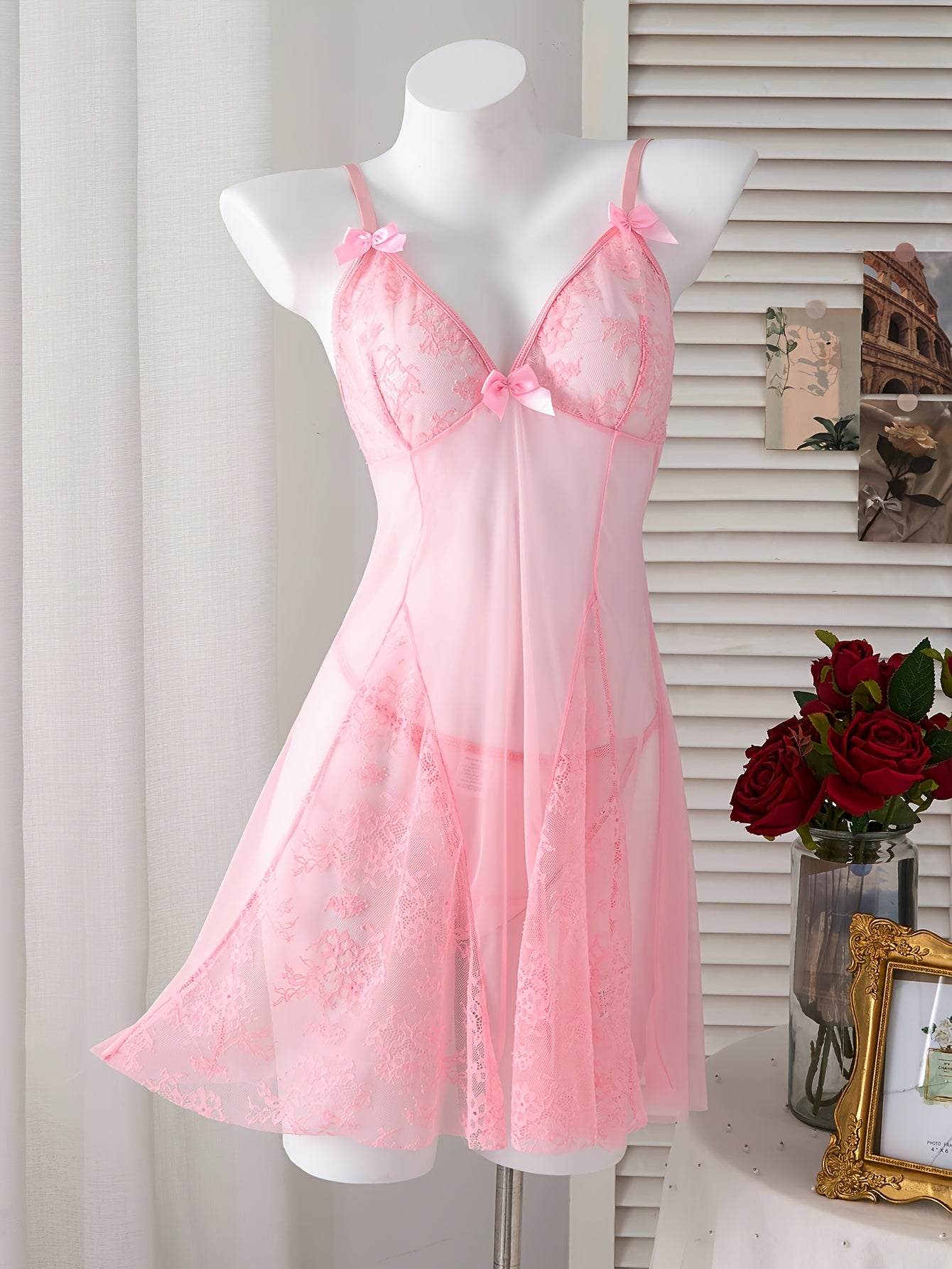 فستان نوم وردي مخرم