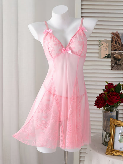 فستان نوم وردي مخرم