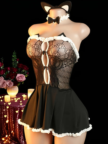 طقم ملابس داخلية مثير مع آذان قطة