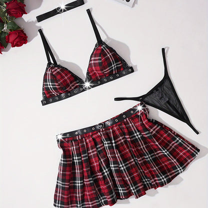 مجموعة لانجري مثير حمراء وسوداء